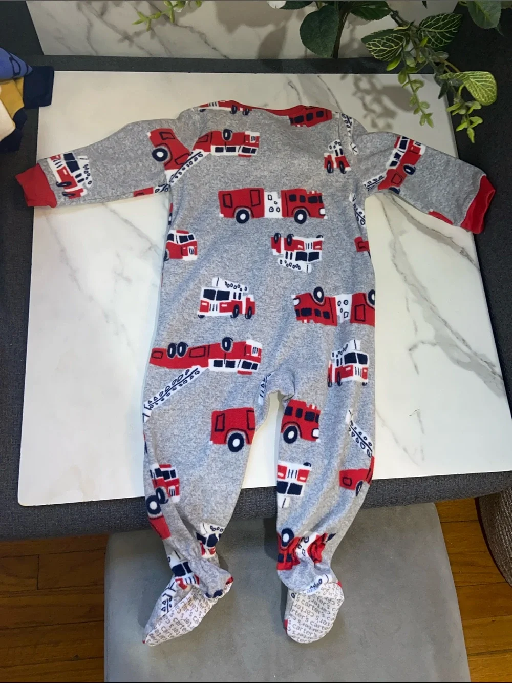 Carter's Gray & Red Fire Truck Footie One-Piece Pajama Bundle Set of 4
